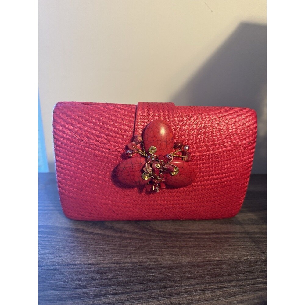 Red Woven Clutch Purse With Stone Accents Evening Bag~ Formal Event ~ Wedding